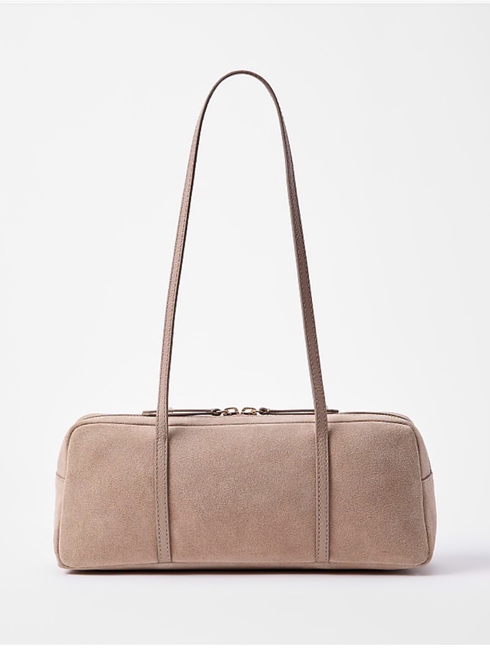LOFT Suede Shoulder Barrel Bag in Taupe Beige